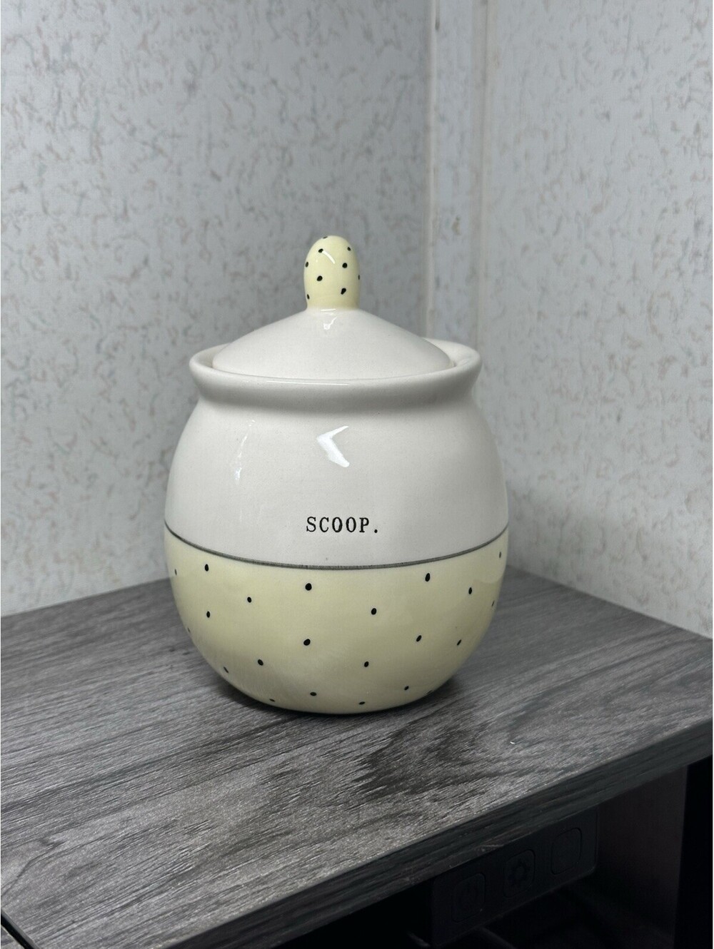 New RAE DUNN by MAGENTA SCOOP Sugar Yellow Polka Dot Jar Home Decor